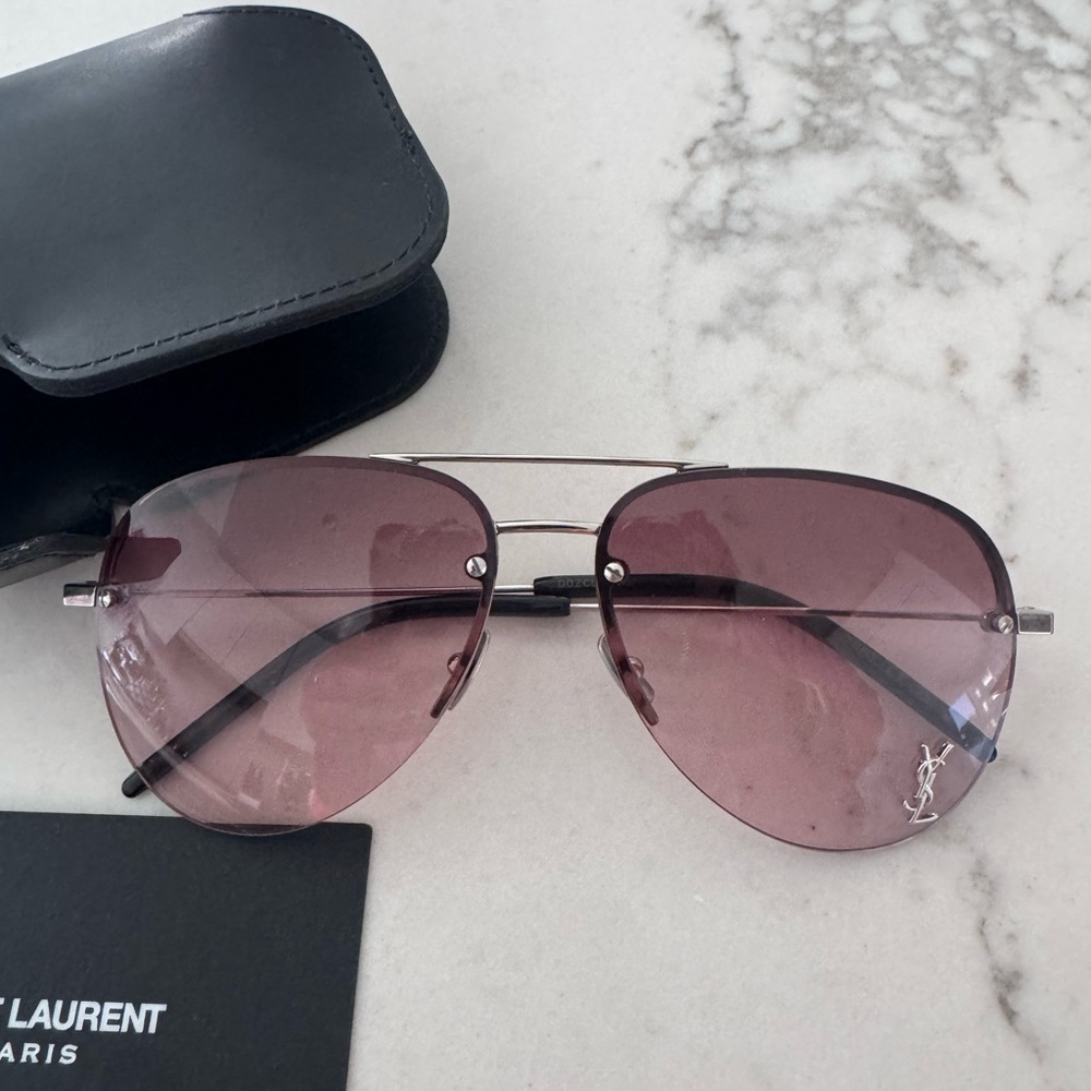 Saint Laurent Black Frame with Pink Lens Sunglasses - Picture 2 of 6